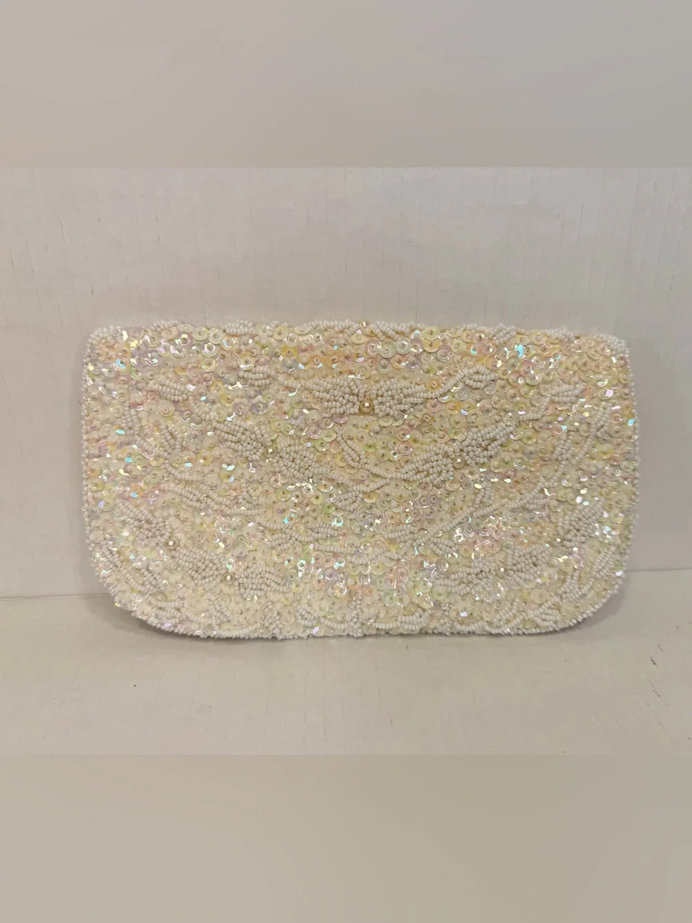 vintage M.M. Kane beaded and sequined envelope evening clutch